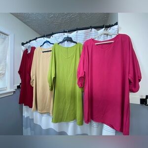 SET OF FOUR (4) V-Neck Shift Dresses - Maroon, Cream, Lime Green, and Hot Pink